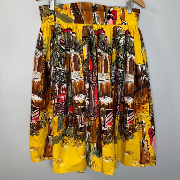 Trashy Diva by Candice Gwinn Dresses & Skirts - Trashy Diva French Quarter Print Yellow Skirt Art to Wear Pockets Sz 14 READ